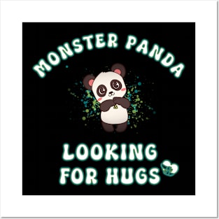 Monster Panda Looking For Hugs Cartoon Comic Panda Posters and Art